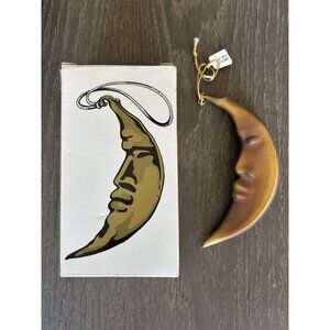 Dept Department 56 Mercury Glass Crescent Moon Ornament 6" Gold Man In The Moon